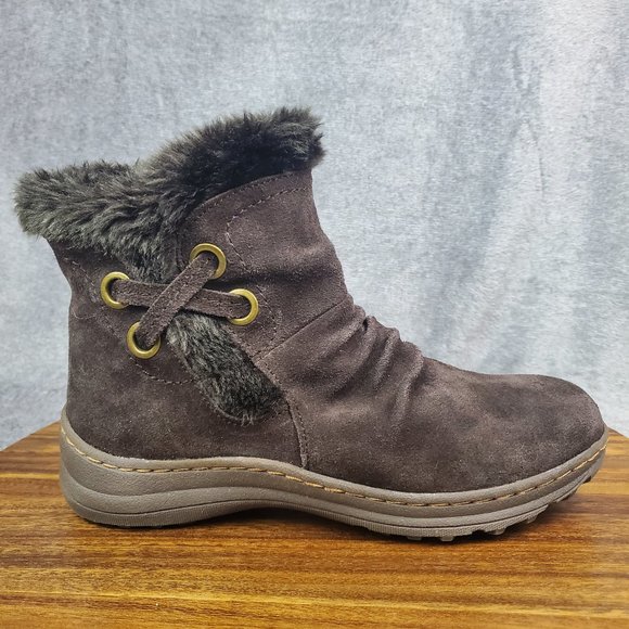 BareTraps Shoes - Baretraps Boots Womens 8.5 M Brown Suede Leather Faux Fur Lined Zip Winter Ankle